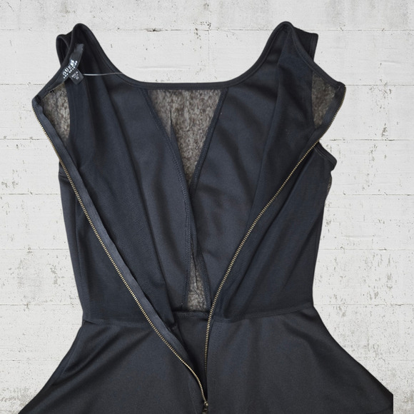 Guess Black Peplum Sleeveless Mesh USA Made Bodycon Classic Mini Dress Size XS - Picture 3 of 6